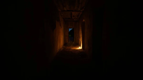 Geceleri Terk Edilmiş Eski Bir Hapishane Karanlık Bir Koridor Eski — Stok fotoğraf