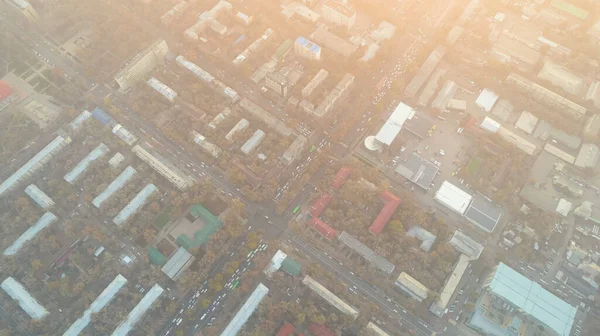 Episk Grå Smog Syns Vid Solnedgången Över Staden Flygfoto Från — Stockfoto