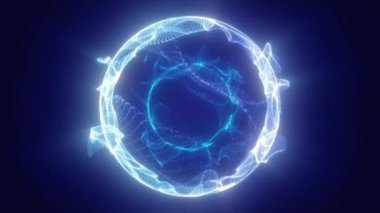 Küçük uçan parçacıklardan oluşan parlak bir küre. Sanki enerji akışları merkezden boşluklara ve çemberin ötesindeki karanlığa doğru çekiliyor. Parlak ışınlar parıltıyı takip eder