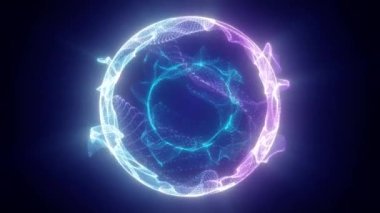 Küçük uçan parçacıklardan oluşan parlak bir küre. Sanki enerji akışları merkezden boşluklara ve çemberin ötesindeki karanlığa doğru çekiliyor. Parlak ışınlar parıltıyı takip eder