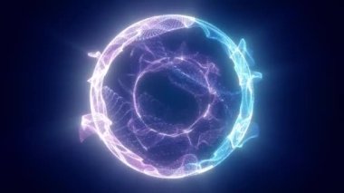 Küçük uçan parçacıklardan oluşan parlak bir küre. Sanki enerji akışları merkezden boşluklara ve çemberin ötesindeki karanlığa doğru çekiliyor. Parlak ışınlar parıltıyı takip eder