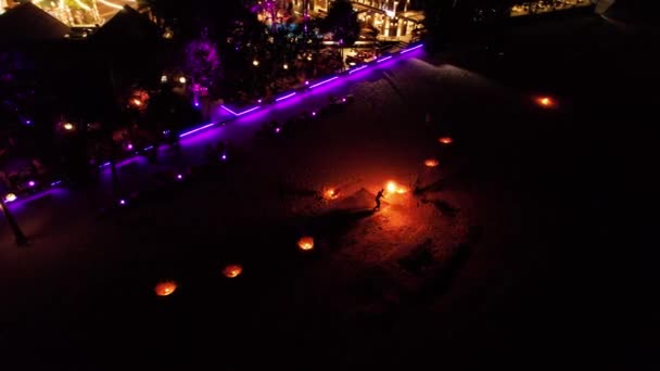 Drohnen Ansicht Der Feuershow Strand Der Insel Phuket Jungs Mit — Stockvideo