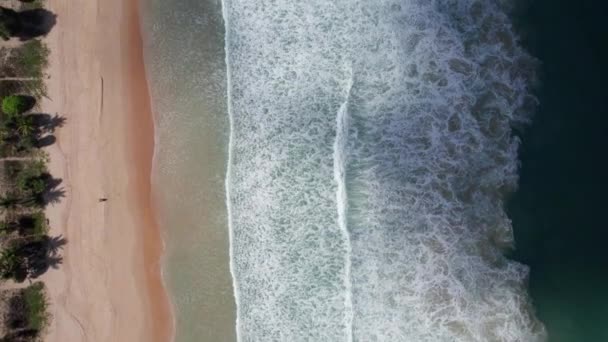 Вид Сверху Океан Волнами Пляжем Светло Желтый Песок Мокрый Воды — стоковое видео