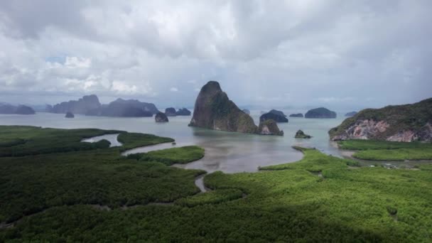 Bahía Río Islas Phang Nga Desde Dron Largo Río Fluye — Vídeo de stock