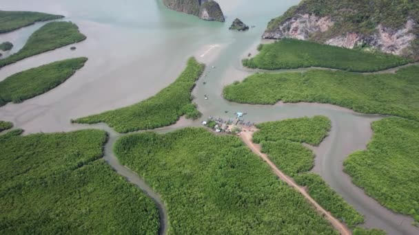 Залив Река Острова Пханг Нга Беспилотника Длинная Река Протекает Через — стоковое видео