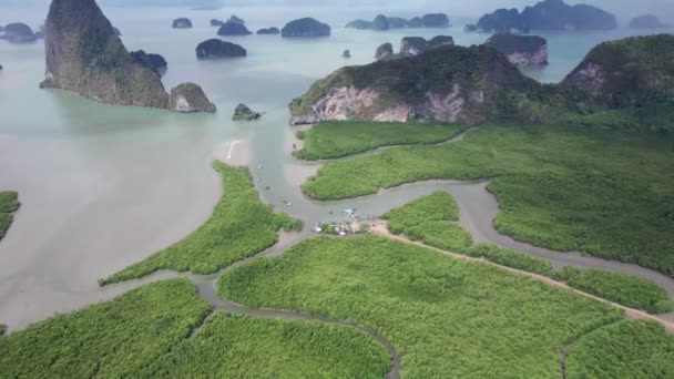 Baía Rio Ilhas Phang Nga Drone Longo Rio Flui Através — Vídeo de Stock