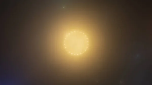 Edificio Rotondo Con Illuminazione Giallo Brillante Nella Nebbia Assomiglia Astronave — Foto Stock