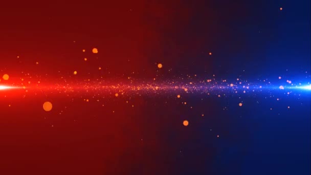宇宙の粒子の世界のアニメーション パルサーのような2つの明るいビームがフラッシュを生成します 小さな粒子が宇宙中に散らばっている 銀河における煙の痕跡 レッドブルー粒子 — ストック動画
