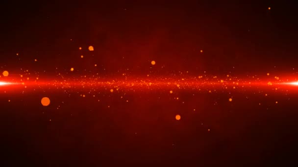 宇宙の粒子の世界のアニメーション パルサーのような2つの明るいビームがフラッシュを生成します 小さな粒子が宇宙中に散らばっている 銀河における煙の痕跡 レッドオレンジ粒子 — ストック動画