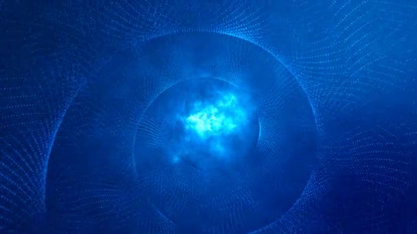 宇宙のスパイラルやトンネルの形で抽象的な背景 対称的に配置された点は パターンと丸みを作成します 青い煙で光る ローテーション 背景のための3Dアニメーション — ストック動画
