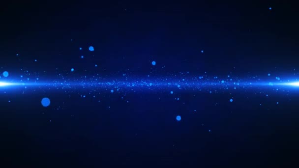 Parçacıkların Olduğu Soyut Siyah Mavi Enerji Alanı Parçacıklar Farklı Yönlere — Stok video