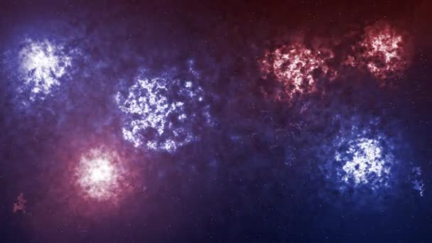 宇宙と星雲の抽象的なアニメーション 赤い青い星雲の明るい点滅は 宇宙を介して分散する 星や粒子の間には動きがある エネルギーフロー 背景のための3Dアニメーション — ストック動画