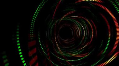 Karanlık bir arka planda müzikal bir tünelin animasyonu. Parlak renkli kırmızı-sarı ve yeşil dikdörtgenler bir hunide dönerler. Müziğin ritmine göre parıldıyorlar. Sanki uzaydaymış gibi. 3d canlandırma