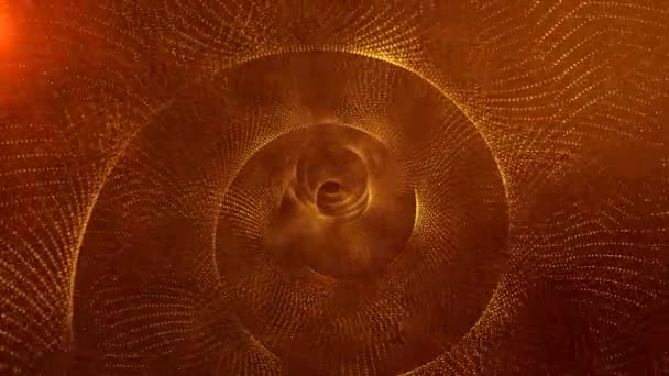 宇宙のスパイラルやトンネルの形で抽象的な背景 対称的に配置された点は パターンと丸みを作成します オレンジ色の煙で光る ローテーション 背景のための3Dアニメーション — ストック動画
