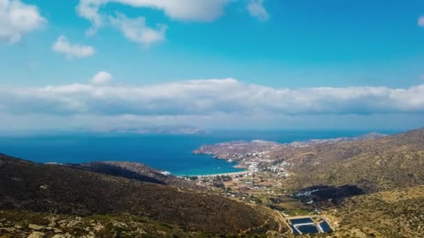 Pemandangan Pulau Ios Kota Tua Chora Latar Belakangnya Panorama Pemandangan — Stok Video