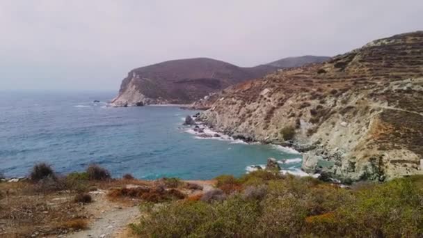 Vista Della Costa Dell Isola Folegandros Mar Egeo Arcipelago Delle — Video Stock
