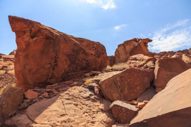 Twyfelfontein, site of ancient rock engravings in the Kunene Region of north-western Namibia. Prehistoric Bushman engravings, rock painting.