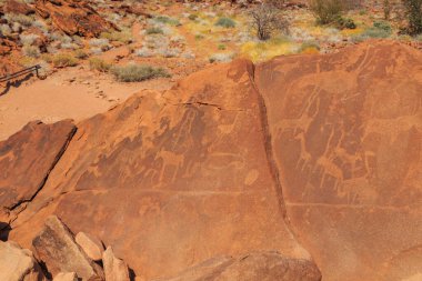Twyfelfontein, site of ancient rock engravings in the Kunene Region of north-western Namibia. Prehistoric Bushman engravings, rock painting.