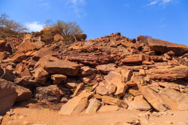 Twyfelfontein, site of ancient rock engravings in the Kunene Region of north-western Namibia. Prehistoric Bushman engravings, rock painting.