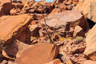 Twyfelfontein, site of ancient rock engravings in the Kunene Region of north-western Namibia. Prehistoric Bushman engravings, rock painting.