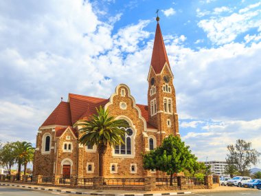 Windhoek, Namibia - 10 October 2018: The Christ Church (or Christuskirche) is a historic landmark and Lutheran church in Windhoek.