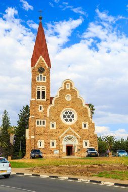 Windhoek, Namibia - 10 October 2018: The Christ Church (or Christuskirche) is a historic landmark and Lutheran church in Windhoek.