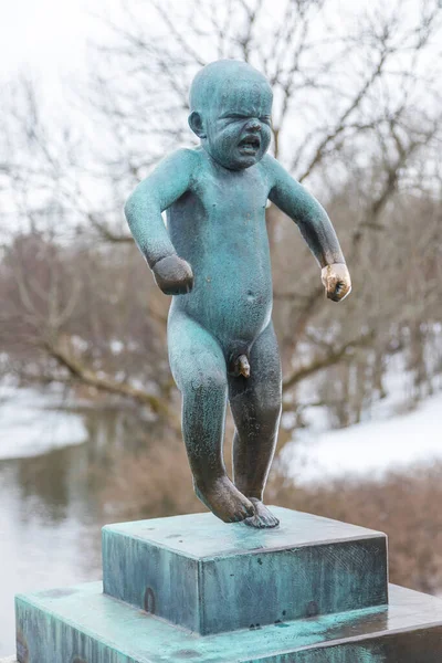 Norway Oslo Febbraio 2019 Angry Boy Sculpture Frogner Park Scultura — Foto Stock