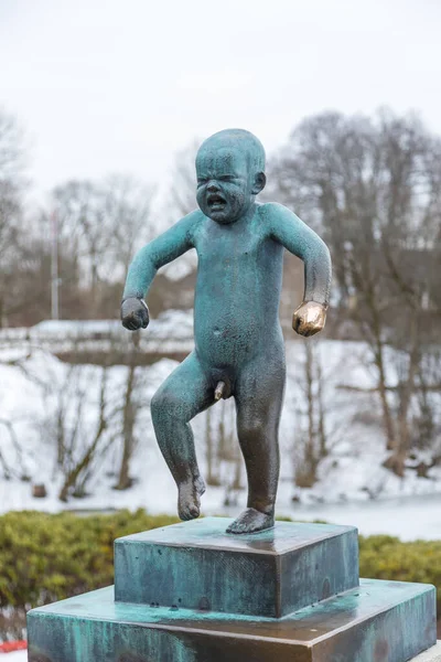 Noruega Oslo Febrero 2019 Angry Boy Escultura Frogner Park Escultura — Foto de Stock