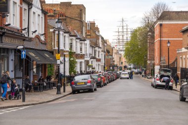 LONDON, İngiltere - 05 Nisan 2019: Greenwich, Londra, Cutty Sark bir İngiliz kırpıcı gemisidir. Yapılan son çay makası ve en hızlılarından biriydi..