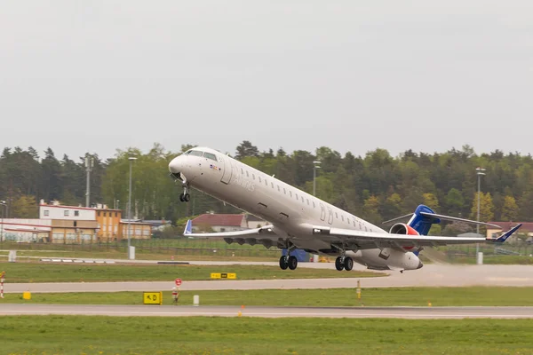 stock image POLAND, GDANSK - 11 May 2019: SAS plane taking off at Lech Walesa Airport in Gdansk.