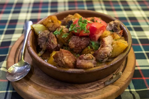 Estofado Cerdo Con Patatas Cocina Georgiana Tiflis Cáucaso Georgia — Foto de Stock