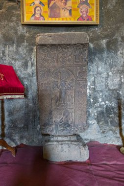 Sevan, Ermenistan - 02 Eylül 2019. Ermenistan 'daki Sevanavank Manastırı' nın içi. Sevan Gölü kıyısındaki manastır kompleksi.