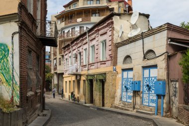 Gürcistan, Tiflis - 06 Eylül: Eski Tiflis kasabasında geleneksel mimari. Başkent.