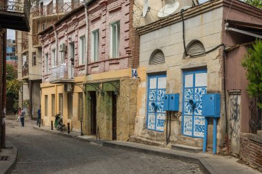 Gürcistan, Tiflis - 06 Eylül: Eski Tiflis kasabasında geleneksel mimari. Başkent.
