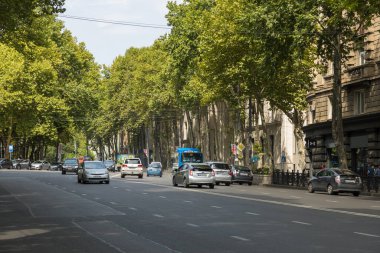 Tiflis, Gürcistan - 06 Eylül 2019: Shota Rustaveli Caddesi boyunca uzanan ağaçlar, Gürcistan 'ın Tiflis kentinin ana caddeleri arasında, Gül Devrimi Meydanı' nı Özgürlük Meydanı 'na bağlayan ağaçlar