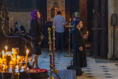 Tiflis, Gürcistan - 06 Eylül 2019. Gürcistan 'ın başkenti Tiflis' te yer alan Gürcü Ortodoks katedrali Dormition 'un Sioni Katedrali..