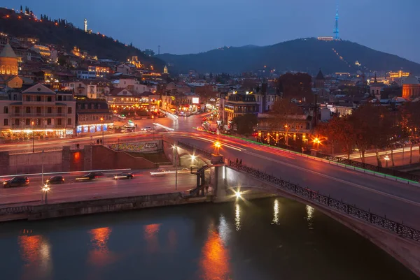 stock image Georgia, Tbilisi - December 10, 2022: Panoramic view of the old town at night.