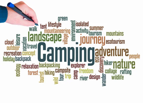 Word Cloud Концепцією Camping Створюється Тільки Текстом — стокове фото