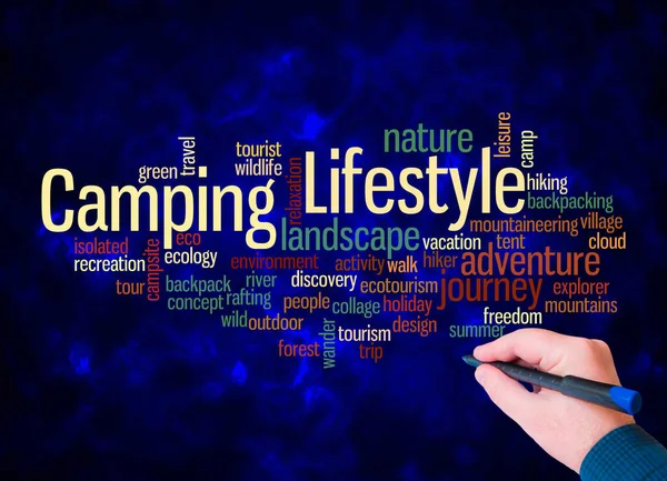 世界云 与Camping生命的概念只使用文本创建 — 图库照片