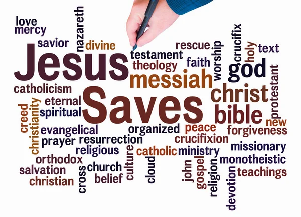 Word Cloud Com Jesus Saves Conceito Criar Apenas Com Texto — Fotografia de Stock