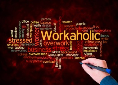 Workaholic kavramına sahip Kelime Bulutu sadece metin ile oluşturur.