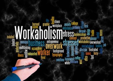 Workaholism kavramına sahip Kelime Bulutu sadece metin ile oluşturur.