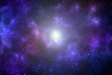 Yıldız tozu ve parlayan yıldızlarla dolu bir arka plan. Gerçekçi kainat ve renkli nebula. Renkli galaksi. 3d illüstrasyon.