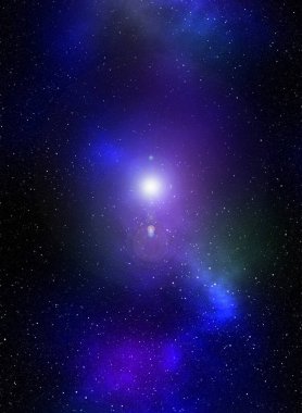 Yıldız tozu ve parlayan yıldızlarla dolu bir arka plan. Gerçekçi kainat ve renkli nebula. Renkli galaksi. 3d illüstrasyon.