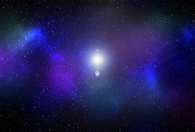 Yıldız tozu ve parlayan yıldızlarla dolu bir arka plan. Gerçekçi kainat ve renkli nebula. Renkli galaksi. 3d illüstrasyon.