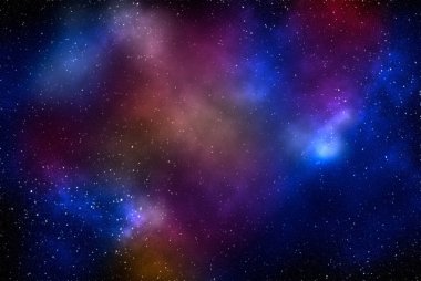 Yıldız tozu ve parlayan yıldızlarla dolu bir arka plan. Gerçekçi kainat ve renkli nebula. Renkli galaksi. 3d illüstrasyon.