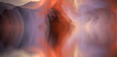 Sihirli dünya. Soyut manzara, gerçeküstü göl ve yansımalar. sanat, yaratıcılık ve hayal gücü. 3d illüstrasyon.