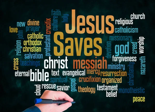 Word Cloud Com Jesus Saves Conceito Criar Apenas Com Texto — Fotografia de Stock