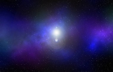 Yıldız tozu ve parlayan yıldızlarla dolu bir arka plan. Gerçekçi kainat ve renkli nebula. Renkli galaksi. 3d illüstrasyon.