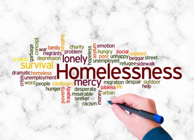 Word Cloud with HOMELESSNESS concept create with text only.